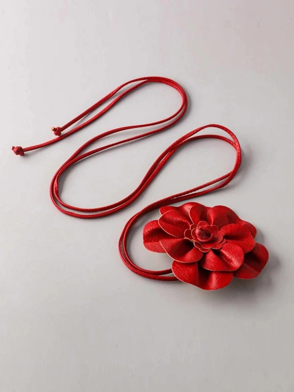 214 • Scarlet Red Flower Leather Belts/Necklace Accessory Various - Picture 2 of 6